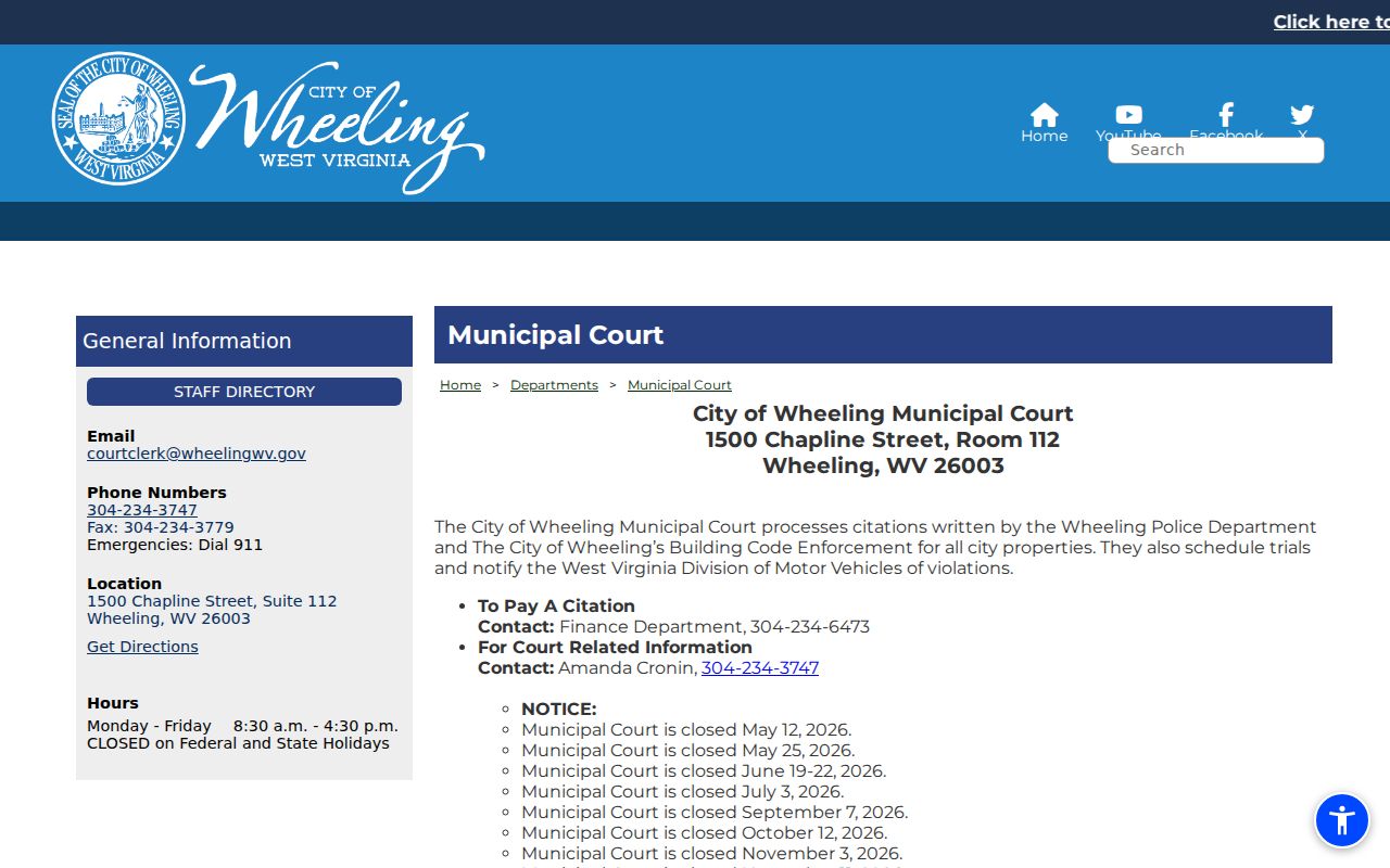 Wheeling court docket Municipal Court contact and sessions